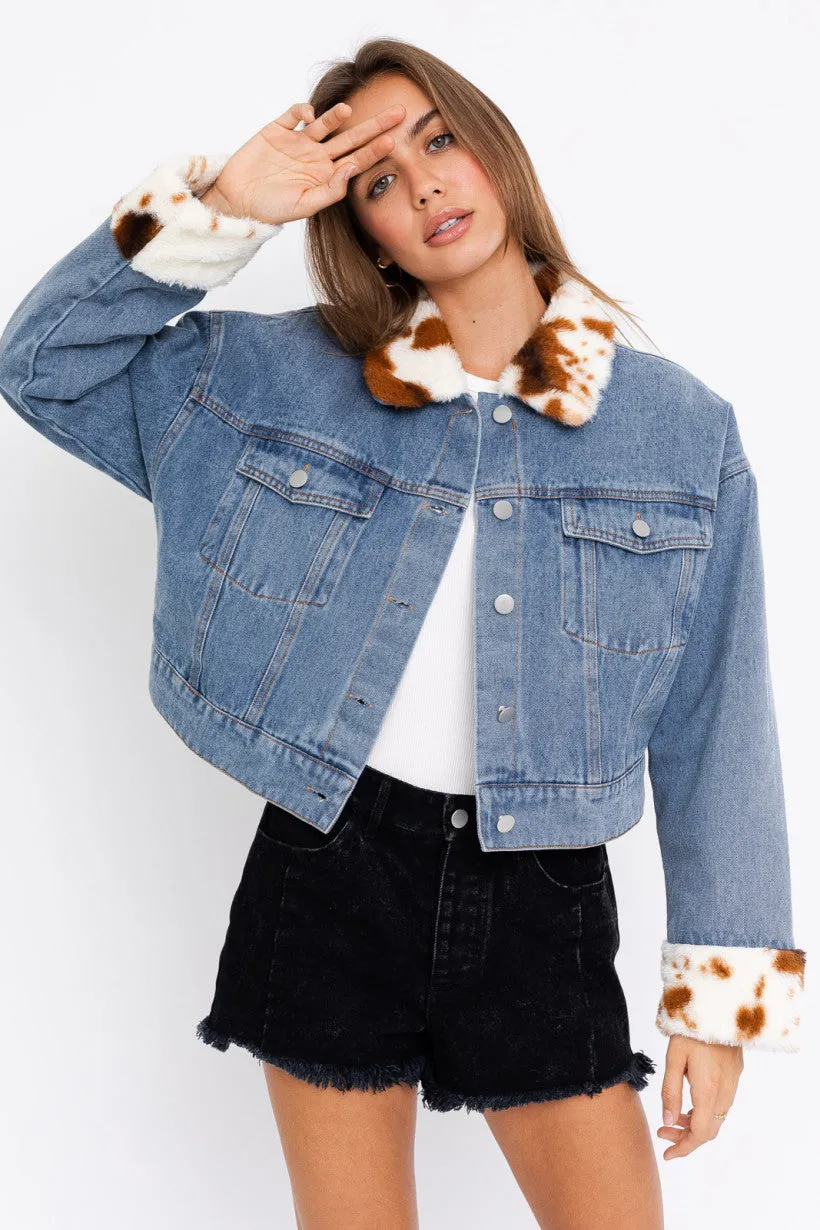 Faux Fur Collar Denim Jacket