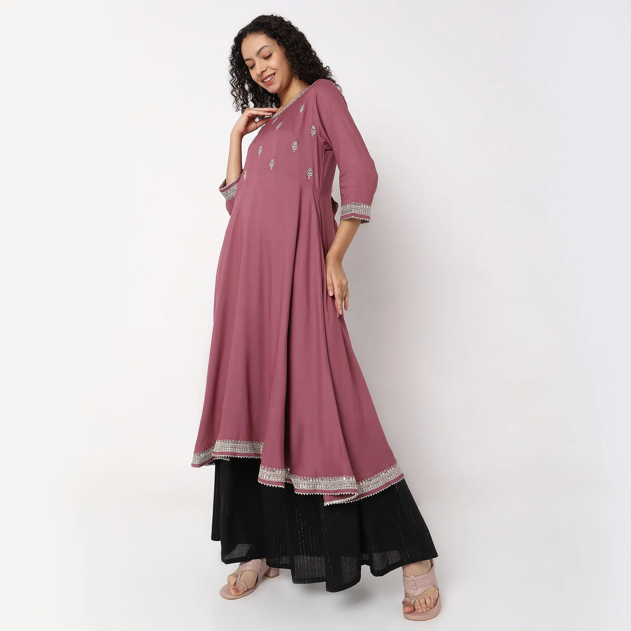 Flare Fit Embroidered Kurta
