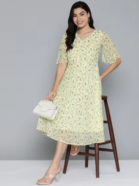 Floarl Print Flaired Gorgette Dress