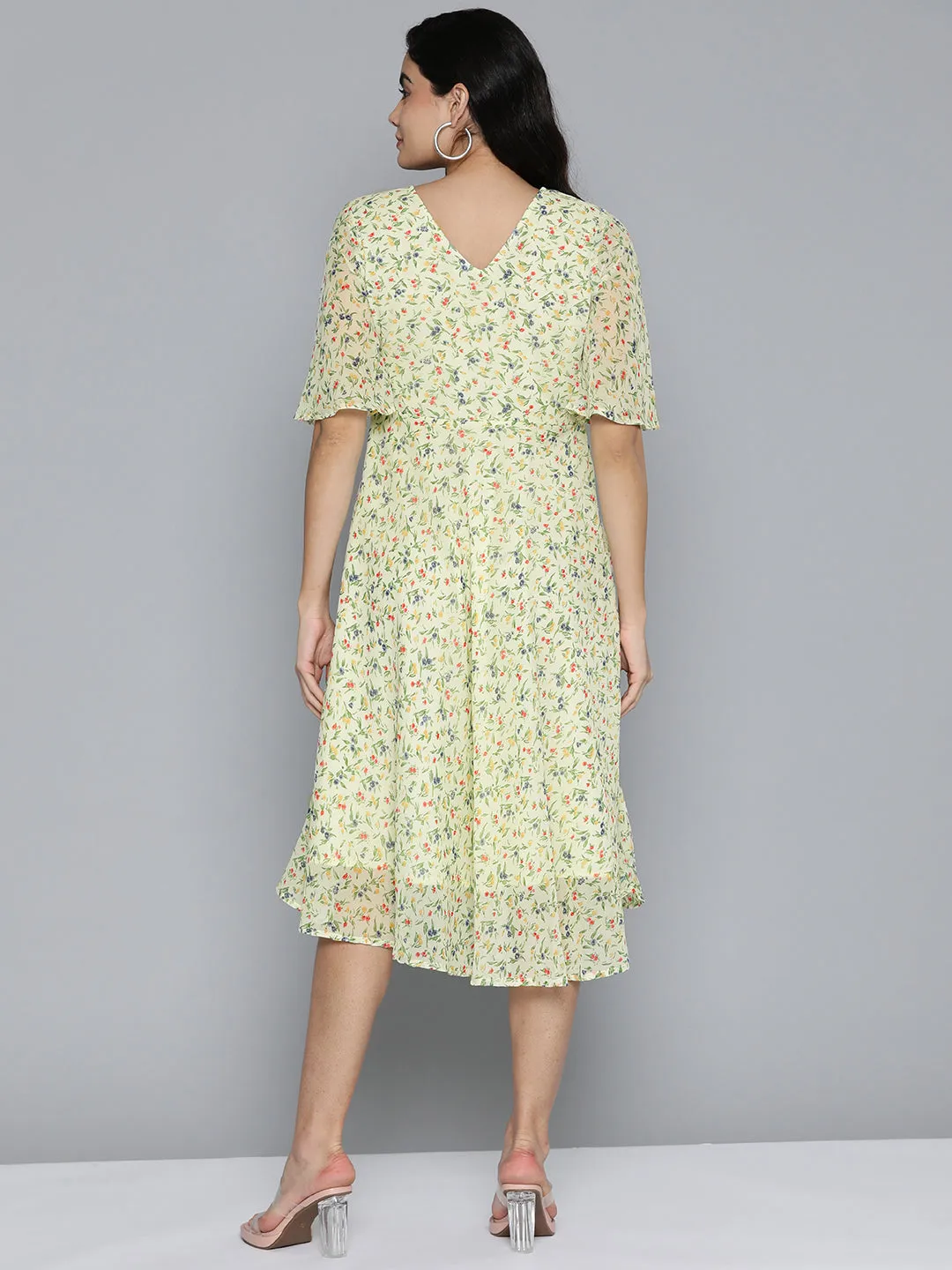 Floarl Print Flaired Gorgette Dress