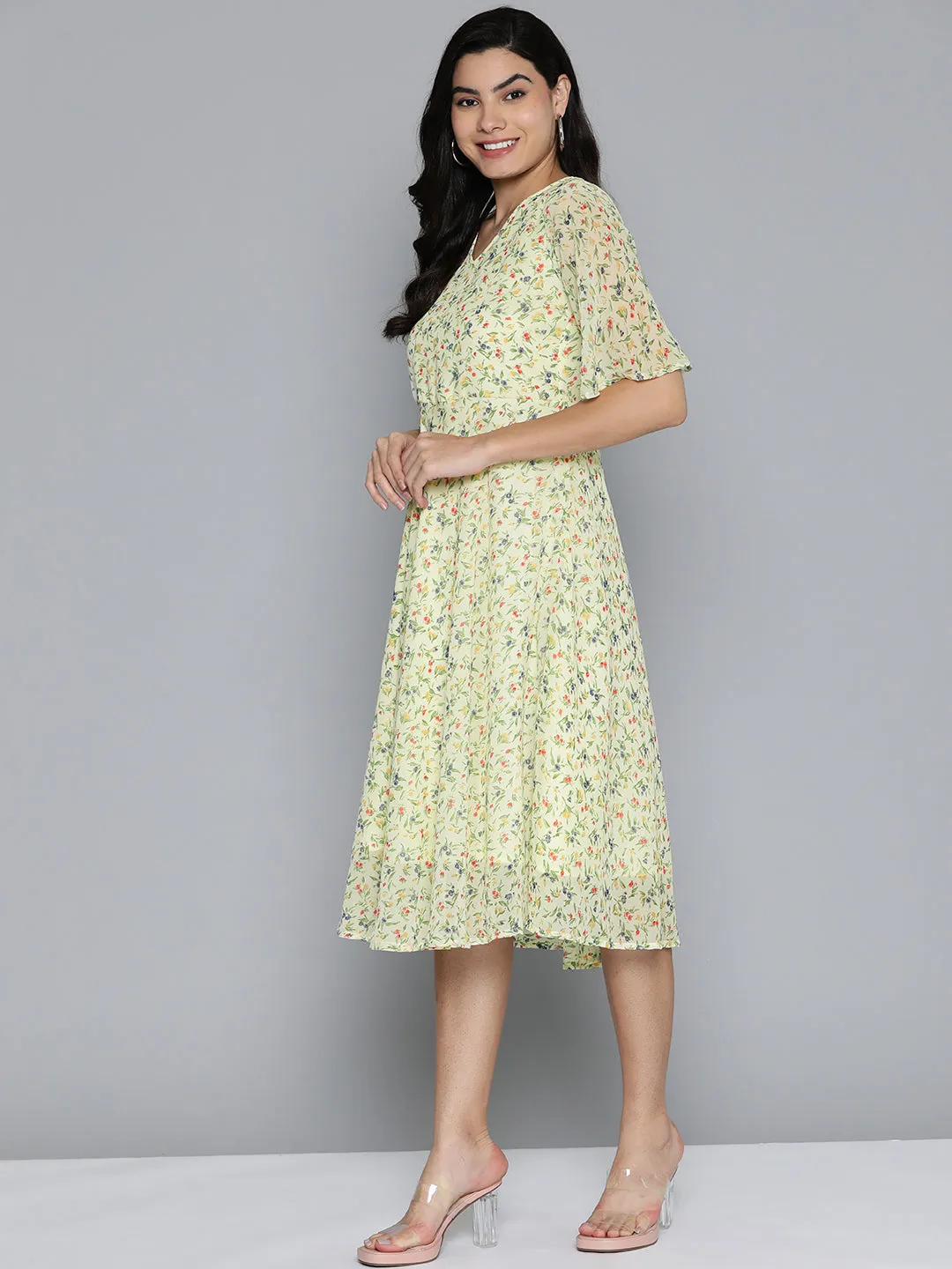 Floarl Print Flaired Gorgette Dress
