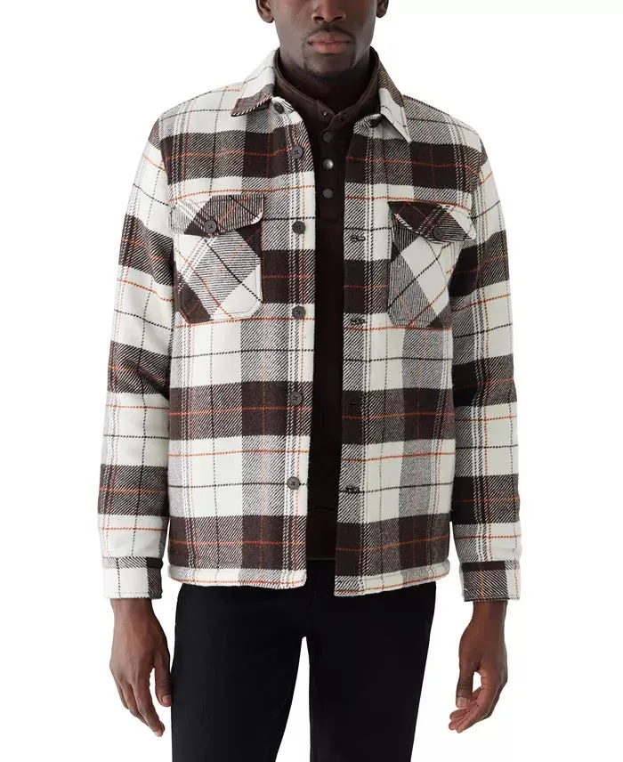 Frank And Oak Men's Relaxed Fit Plaid Fleece Lined Shirt Jacket Brown 2XL