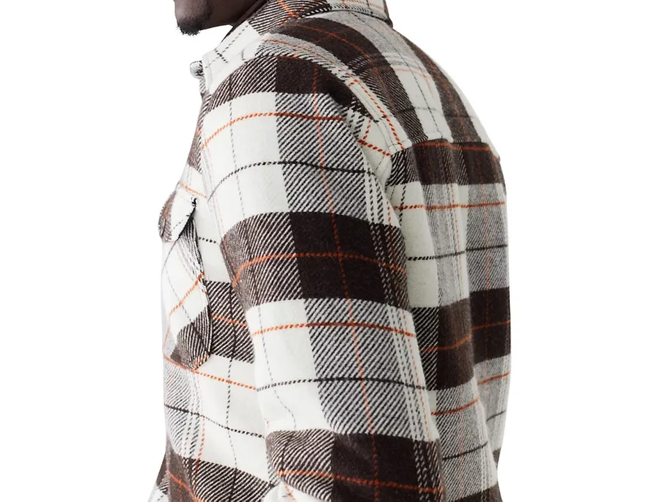 Frank And Oak Men's Relaxed Fit Plaid Fleece Lined Shirt Jacket Brown 2XL