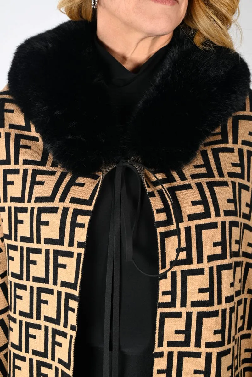 Frank Lyman Camel/Black Knit Pancho # 233845U