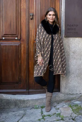 Frank Lyman Camel/Black Knit Pancho # 233845U