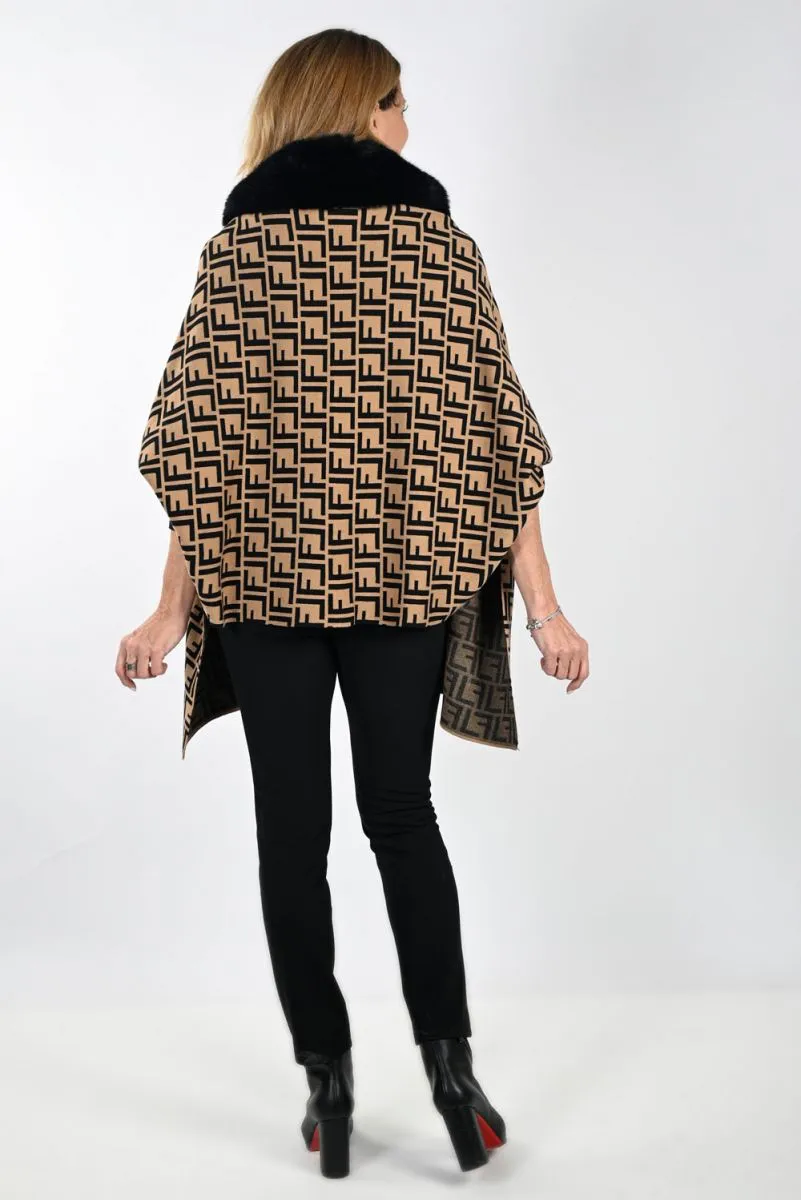 Frank Lyman Camel/Black Knit Pancho # 233845U