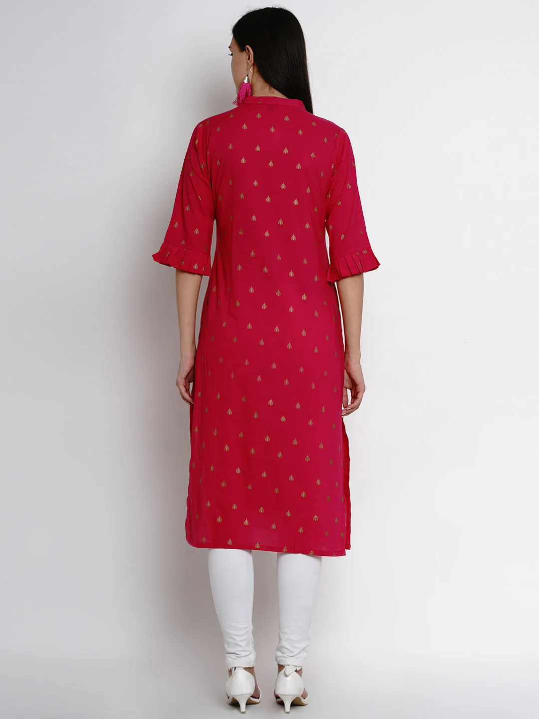 Fuchsia Pink Printed Straight Kurta