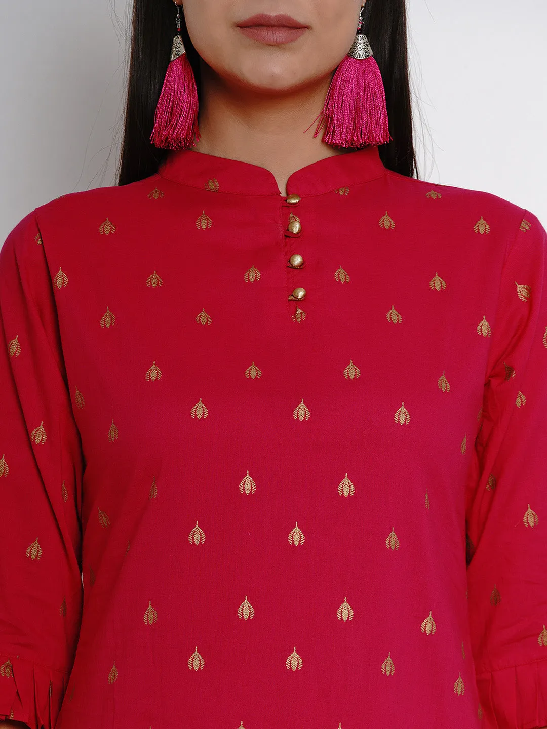 Fuchsia Pink Printed Straight Kurta