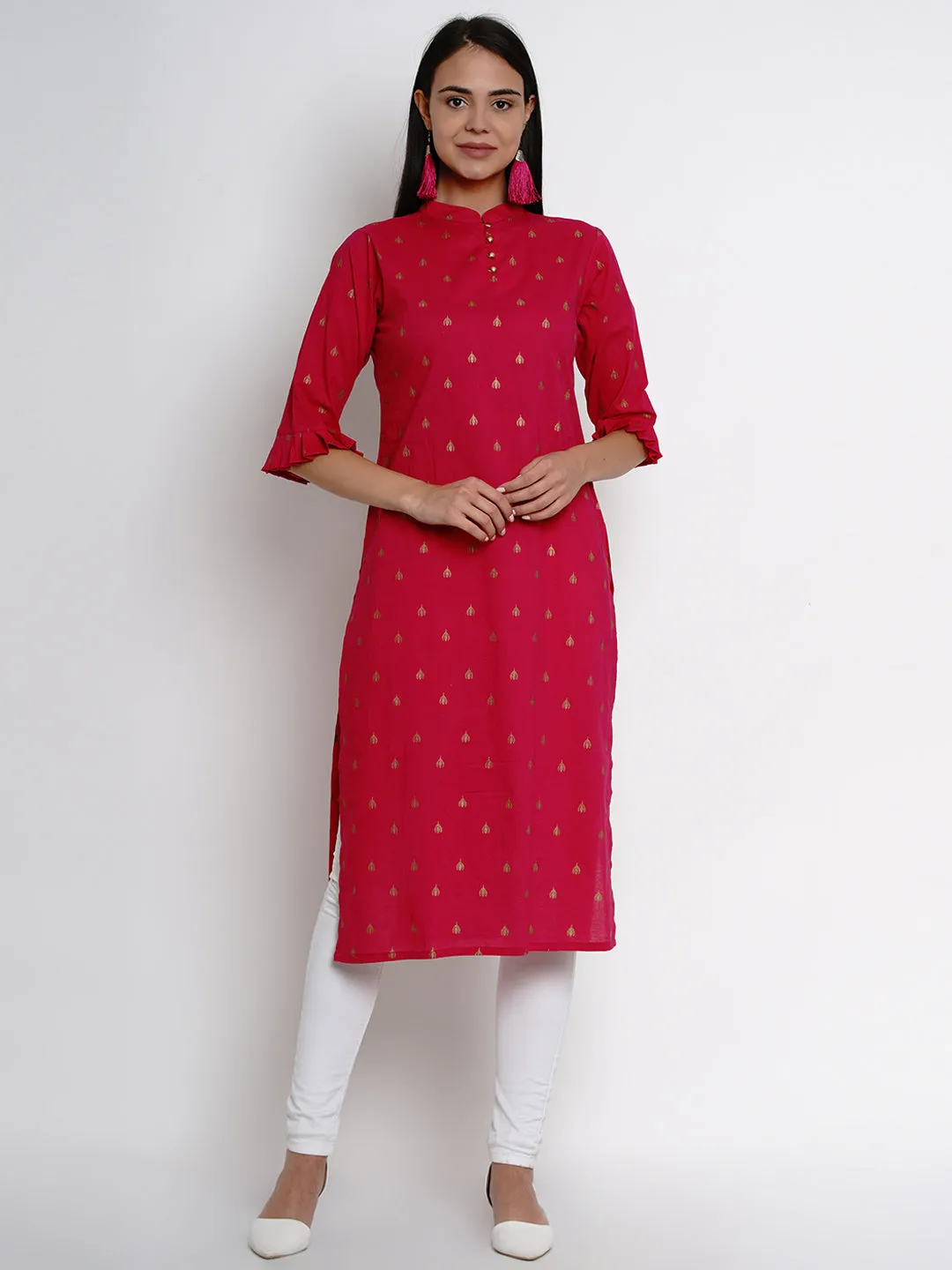 Fuchsia Pink Printed Straight Kurta