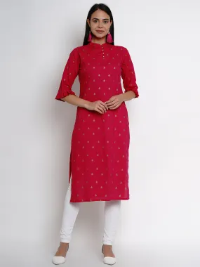 Fuchsia Pink Printed Straight Kurta