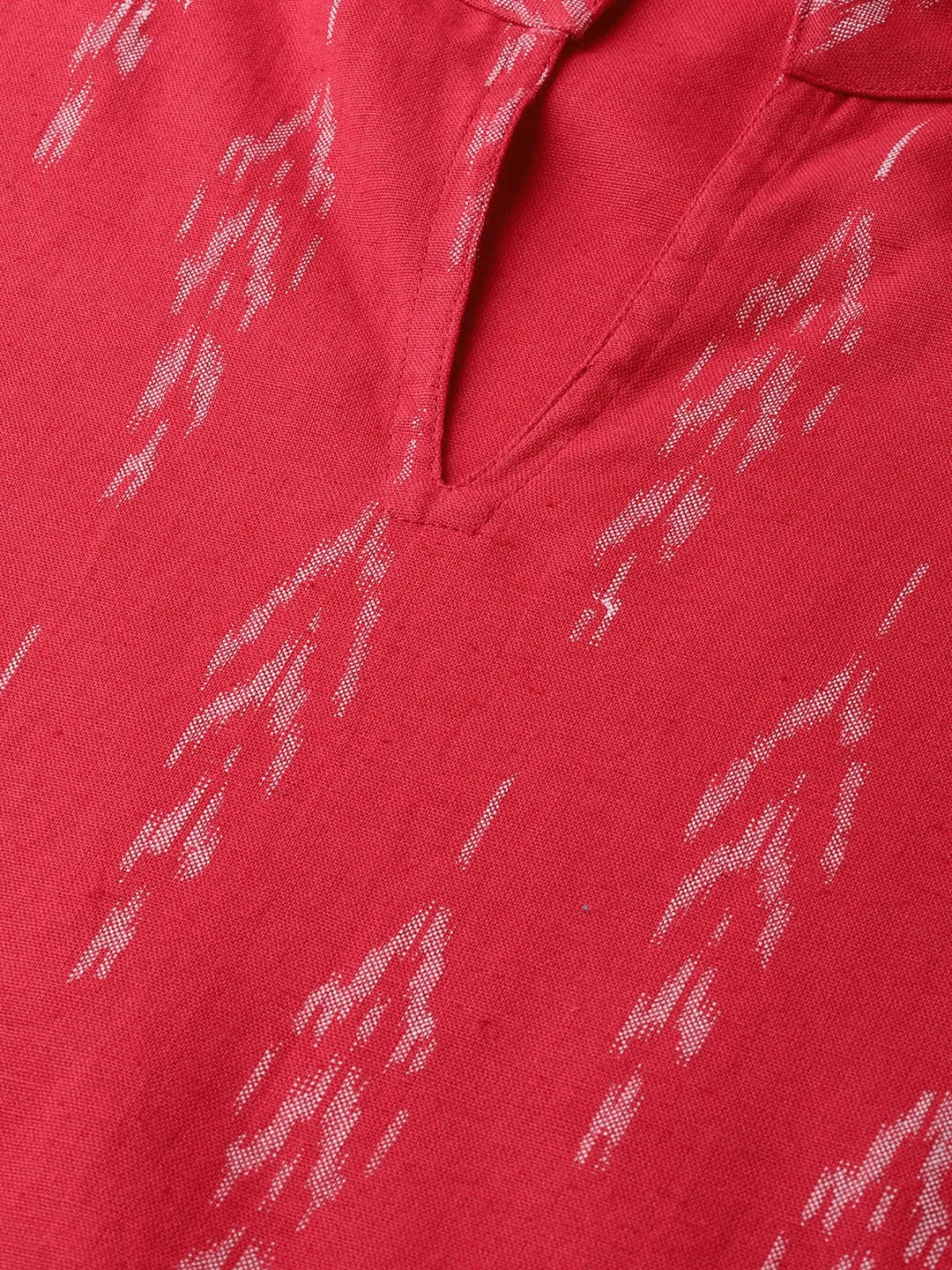 Fuscia Pink & Grey Ikat Printed Kurta Set With Skirt