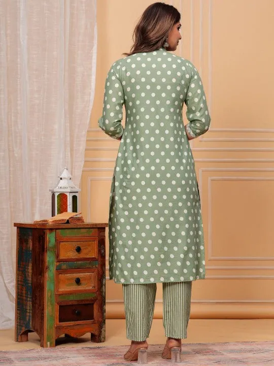 Geometric Printed Thread Work Regular Pure Cotton Kurta With Palazzos & Dupatta
