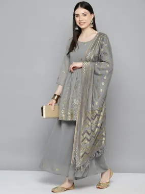 Gorgette Foil Print Kurta Palazzo Dupatta Set