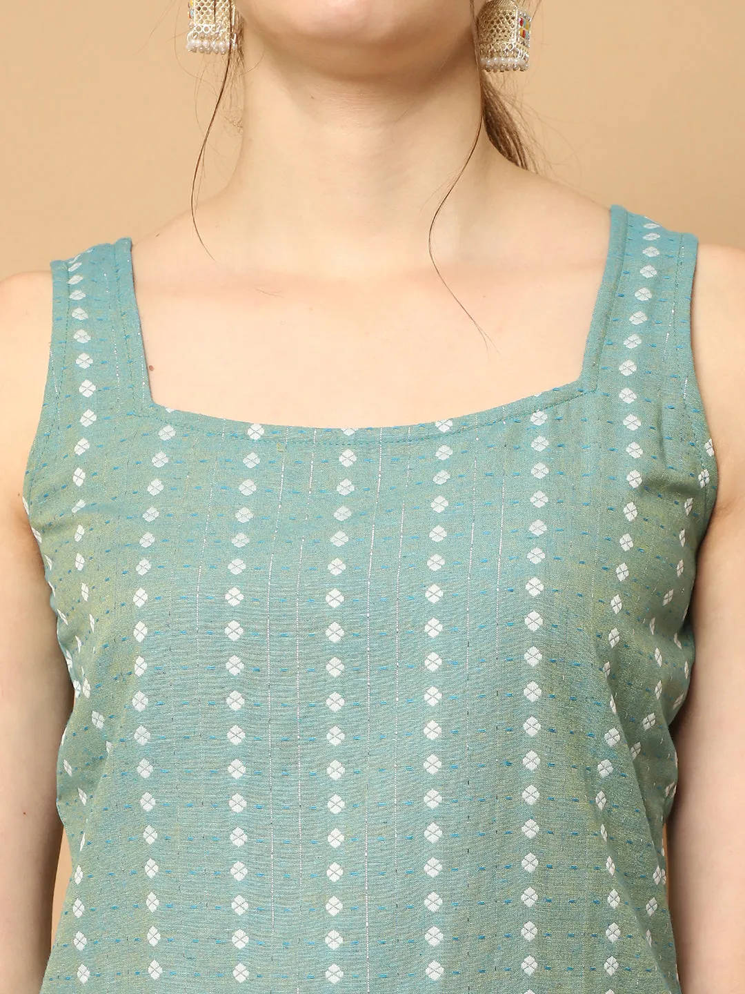 Green Dobby Kurta With Palazzos Dupatta Set