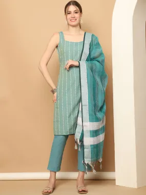Green Dobby Kurta With Palazzos Dupatta Set