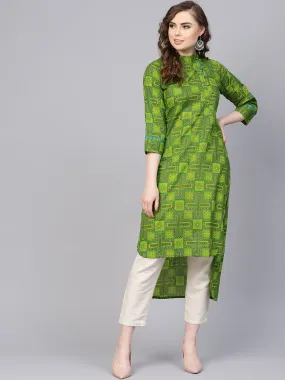 Green Geometric Printed With Closed Collar And Side Placket