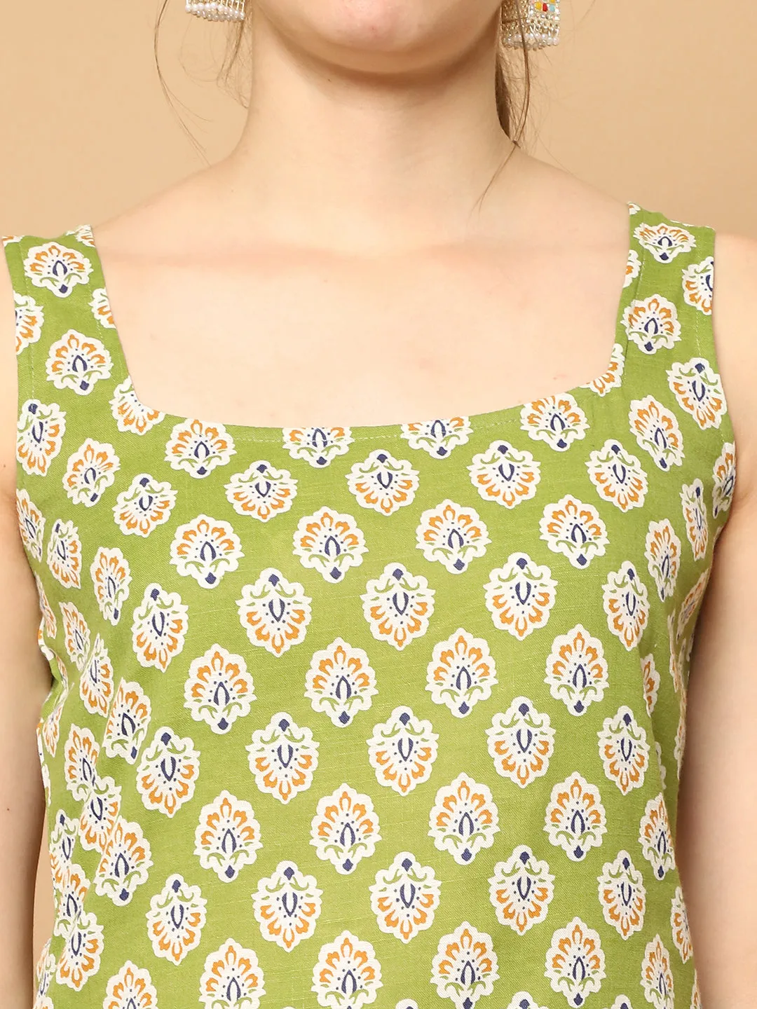 Green Printed Kurta With Palazzos Dupatta Set
