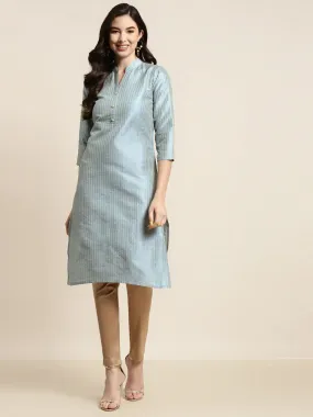 Grey Striped Thread Work Kurta