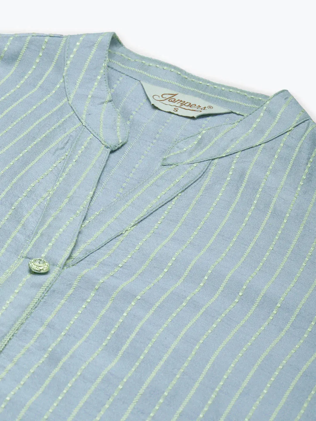 Grey Striped Thread Work Kurta