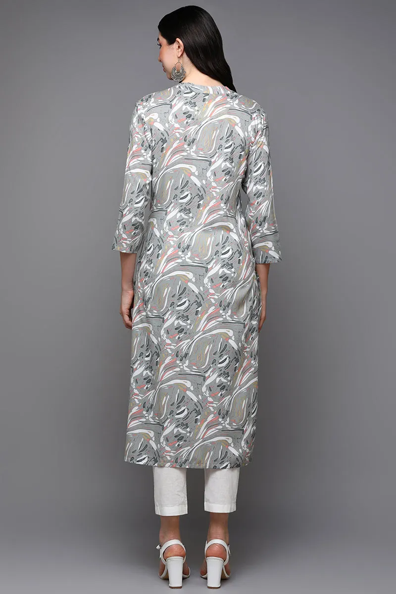 Grey Viscose Rayon Abstract Straight Kurta