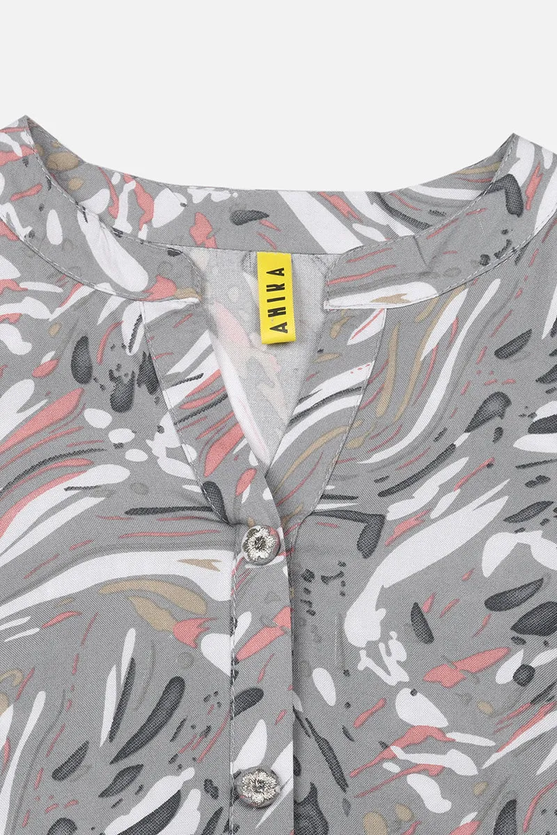 Grey Viscose Rayon Abstract Straight Kurta