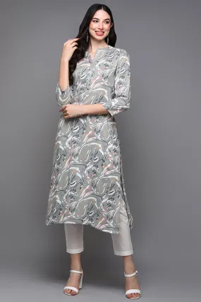Grey Viscose Rayon Abstract Straight Kurta