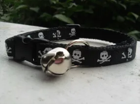 Halloween Cat Collar -White on Black Skulls
