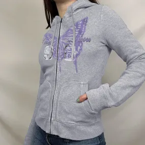 Harajuku Butterfly Printed Zip Up Jacket Autumn Hoodie Women Korean Fashion Y2K Hooded Sweatshirts Slim Cute Outfits