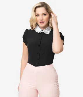 Hell Bunny Black & White Bunny Collar Panpan Blouse