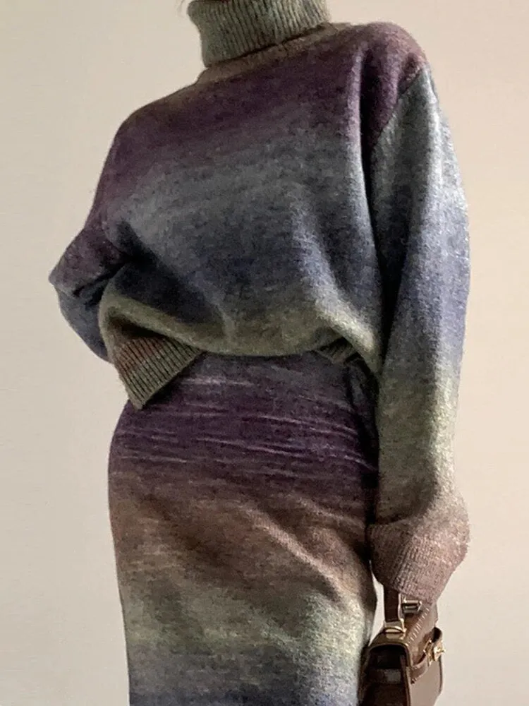 Hit Color Temperament Sweaters For Women Turtleneck Long Sleeve Casual Loose Sweater Female Fashion Clothing