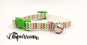 Holiday Cat Collar - Christmas Chevron - White/White/Green