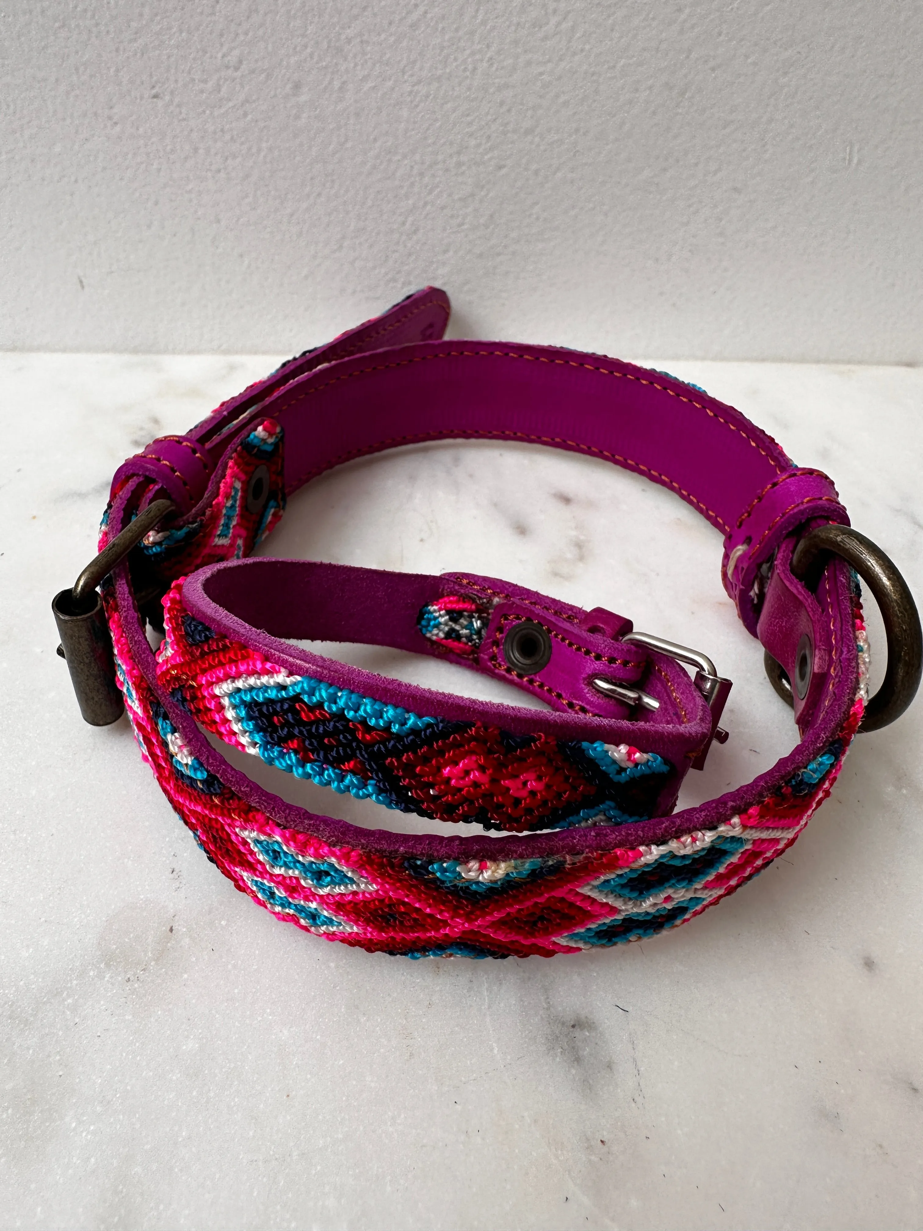 Huichol Fully Embroidered Dog Collar M1