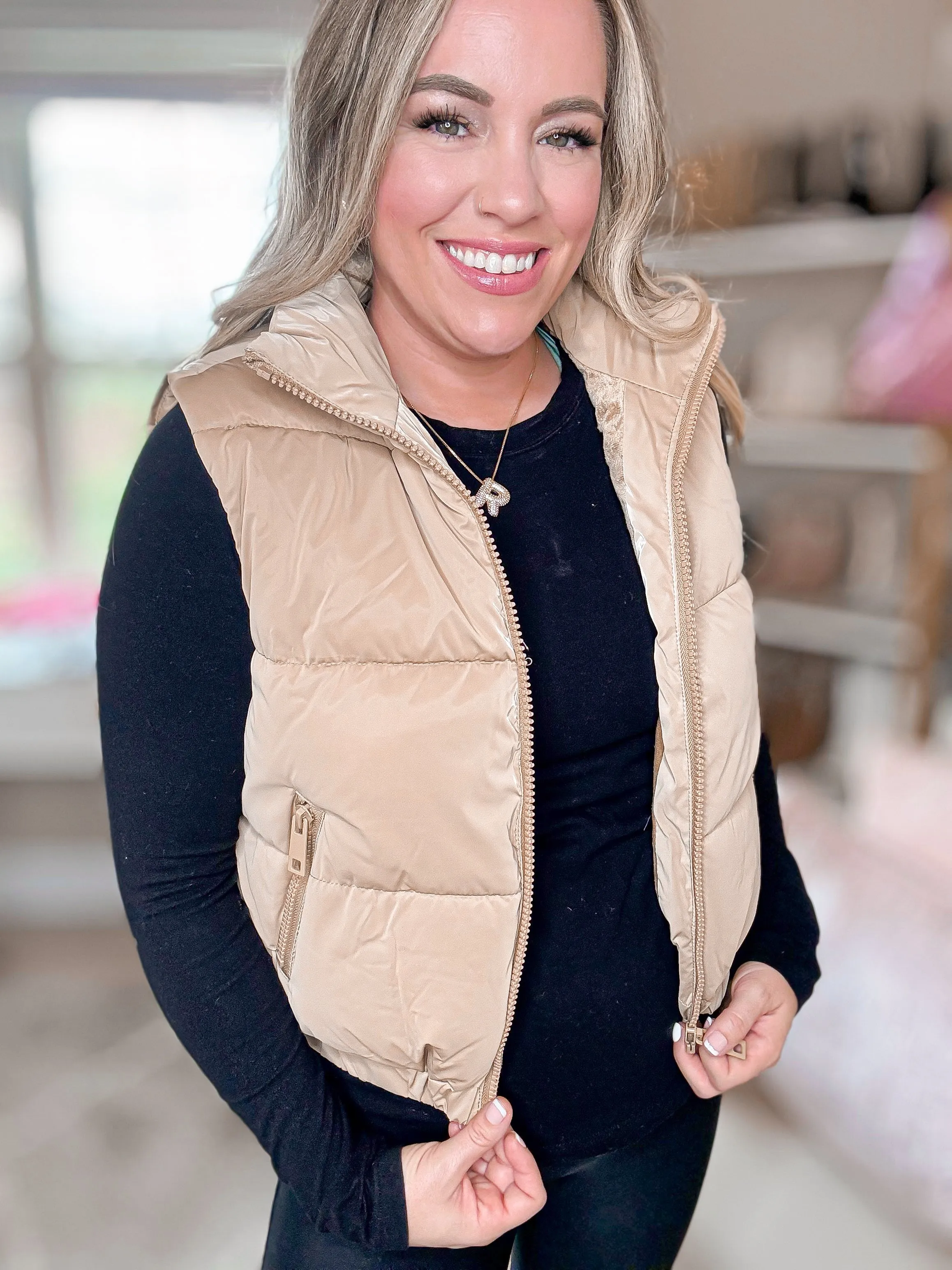 Iced Coffee Fur Lining Quilted Vest