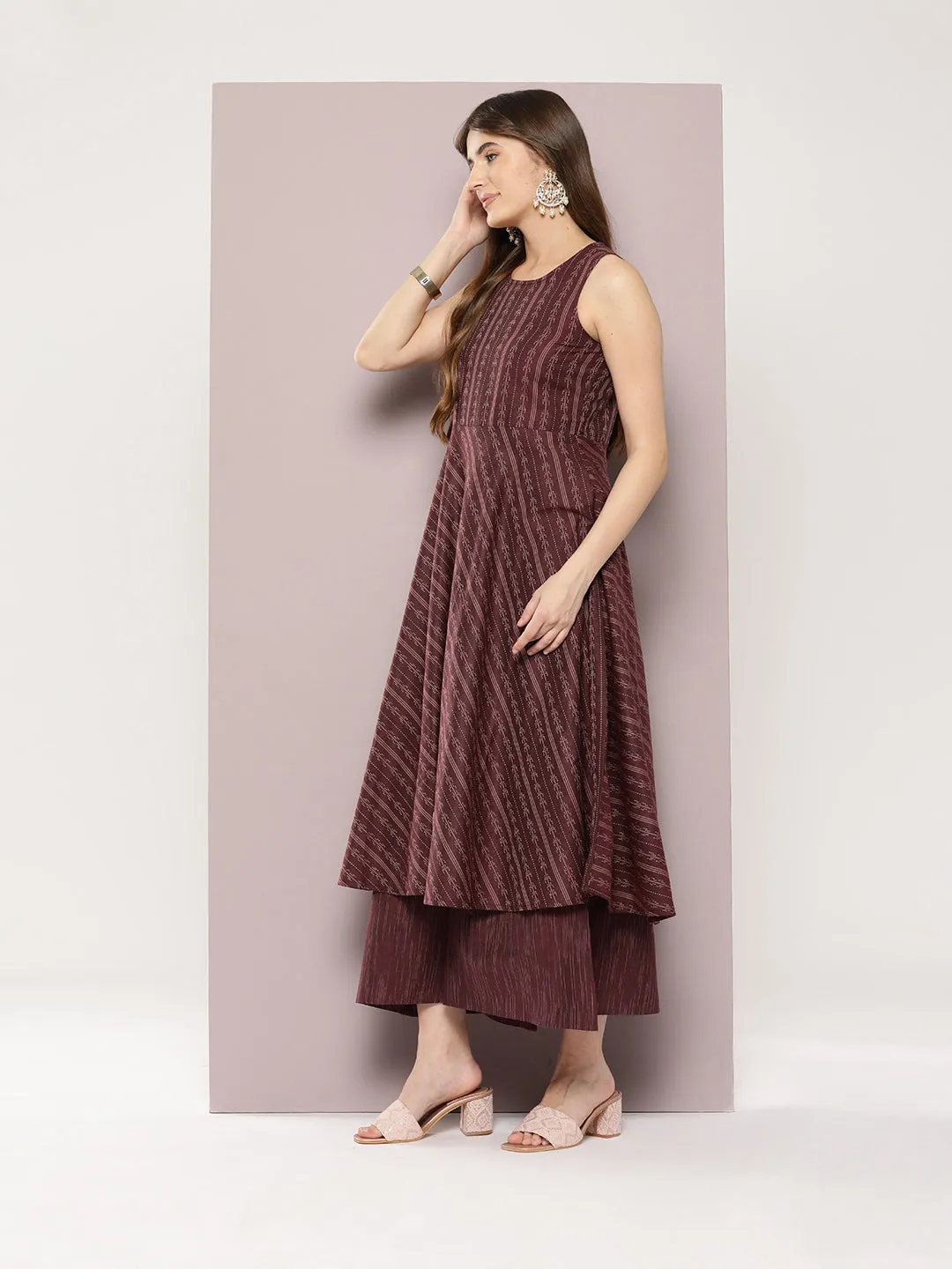 Jacquard Flared Kurta Pallazos Dupatta Set