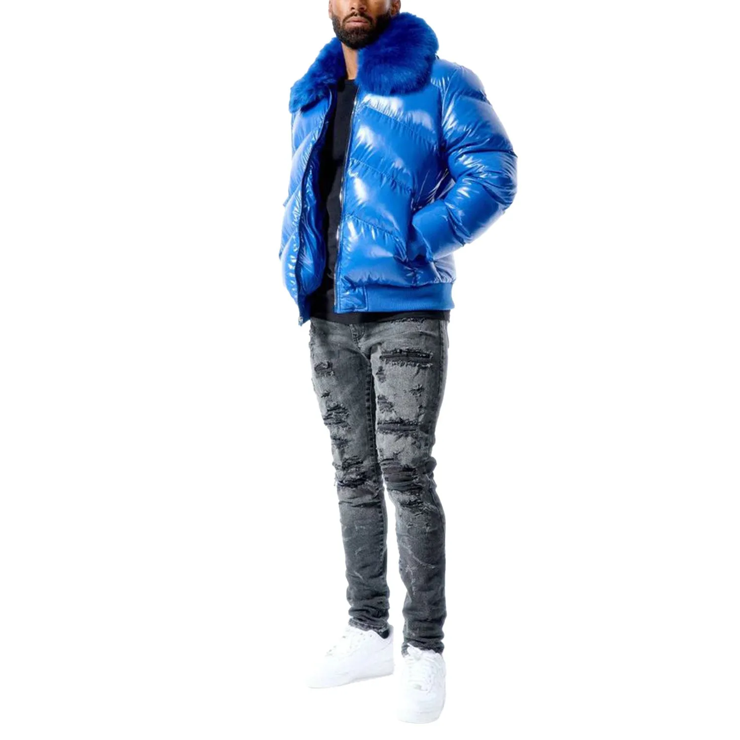 Jordan Craig Shiny Men's Puffer Jacket Military Blue