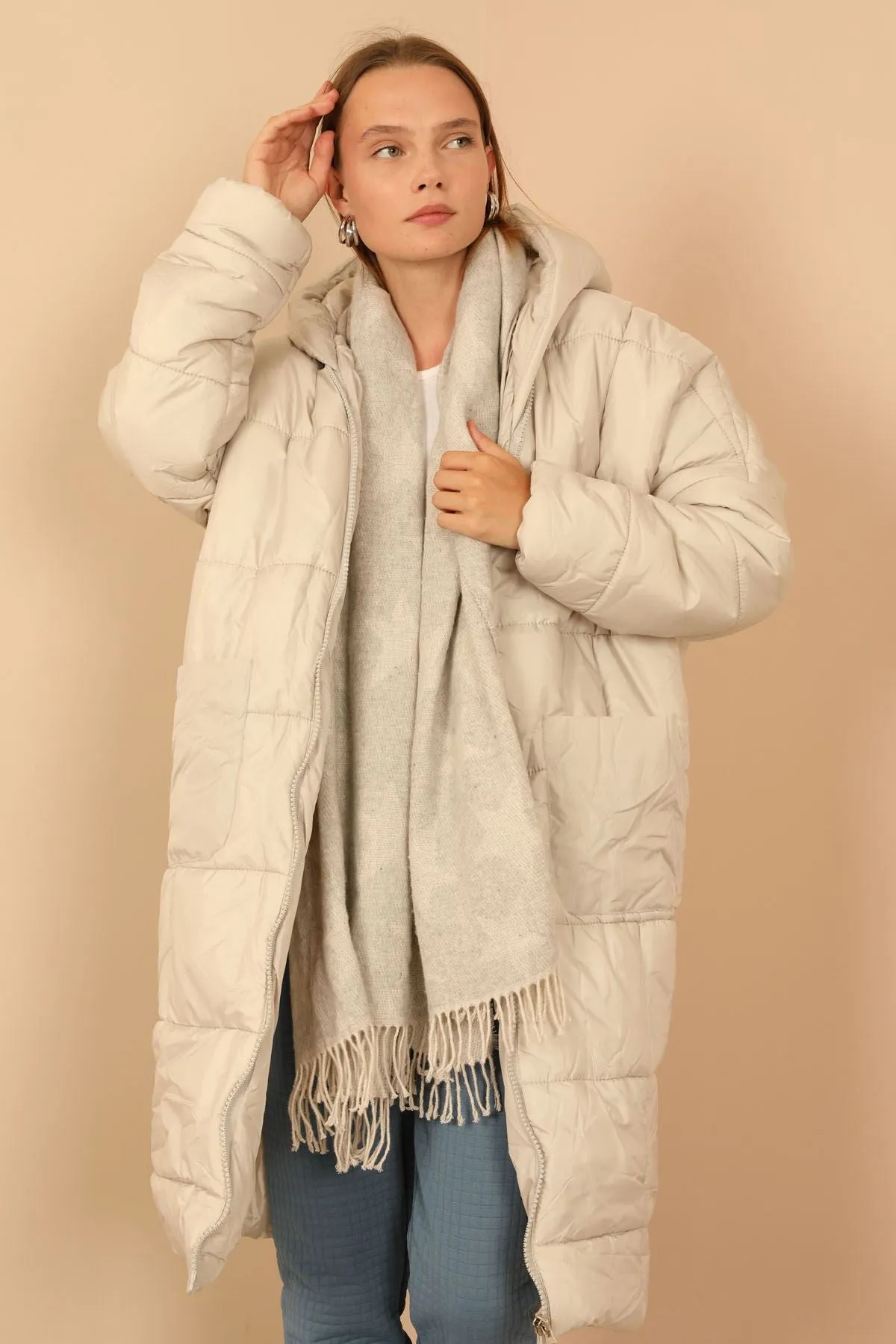 KKT Long Sleeve Oversize Women Coat - Stone - Lemgo