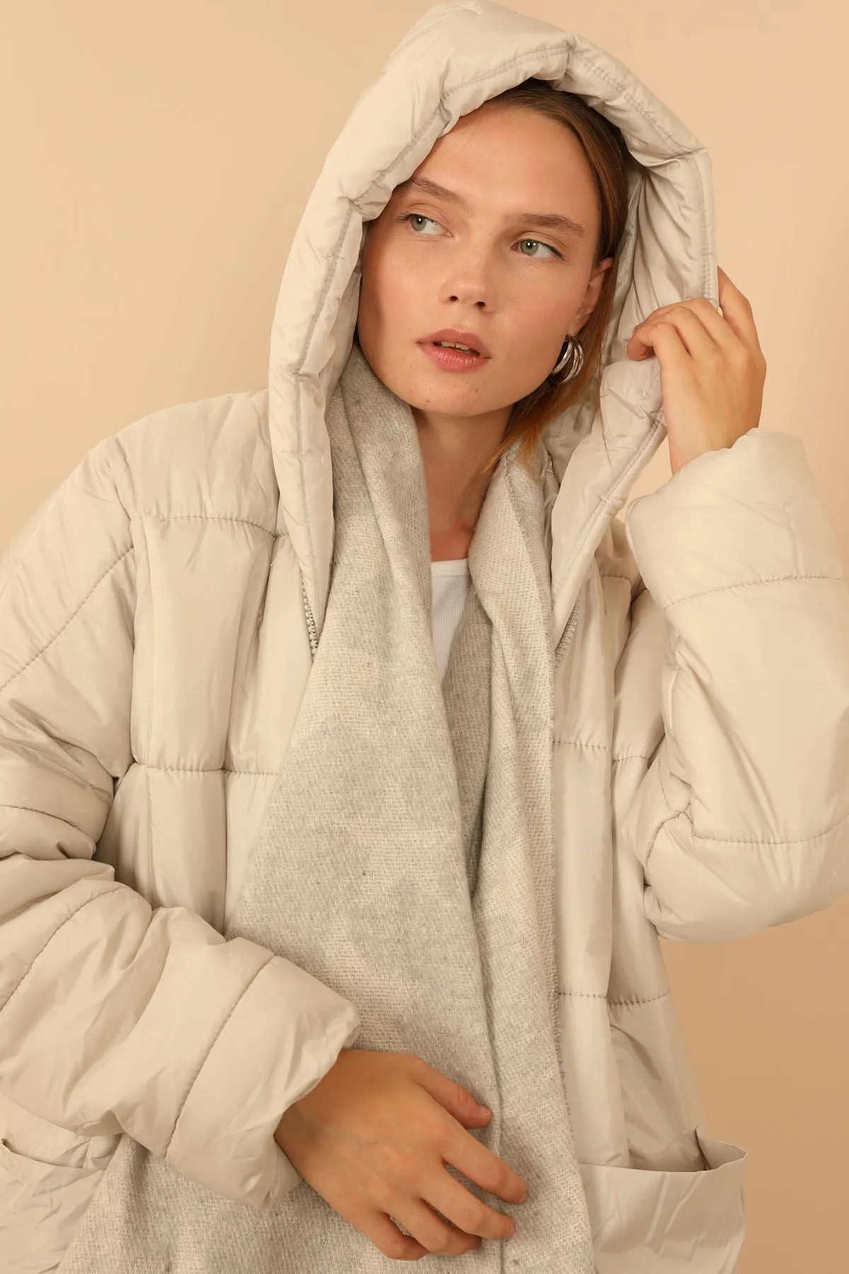 KKT Long Sleeve Oversize Women Coat - Stone - Lemgo