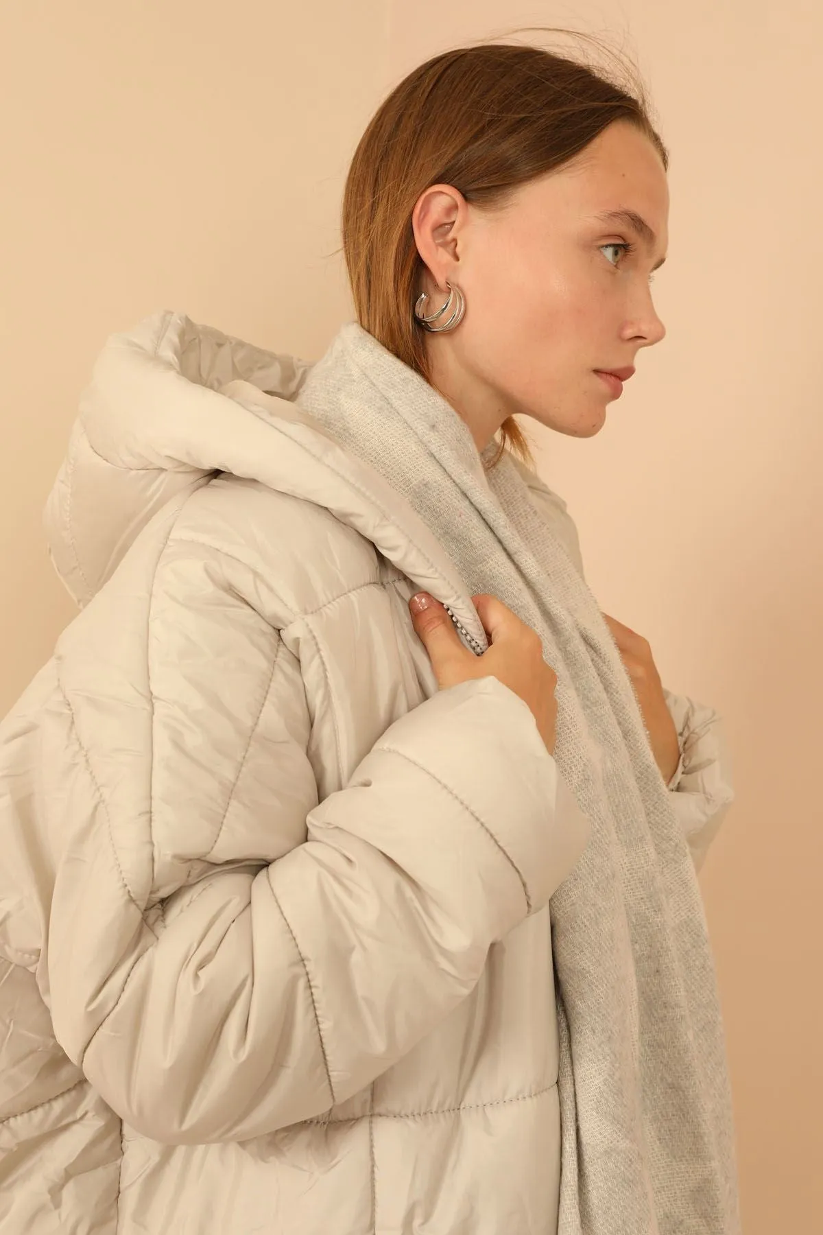 KKT Long Sleeve Oversize Women Coat - Stone - Lemgo