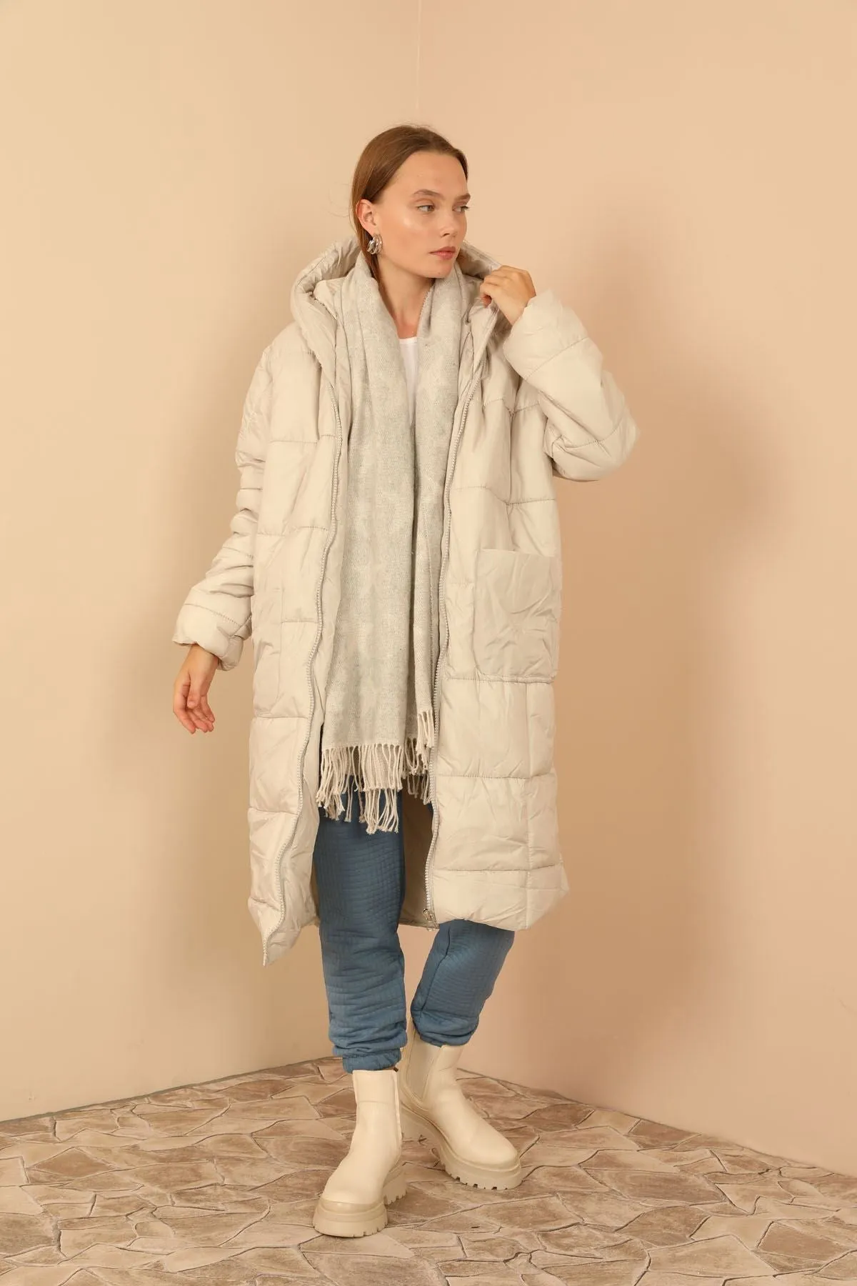 KKT Long Sleeve Oversize Women Coat - Stone - Lemgo