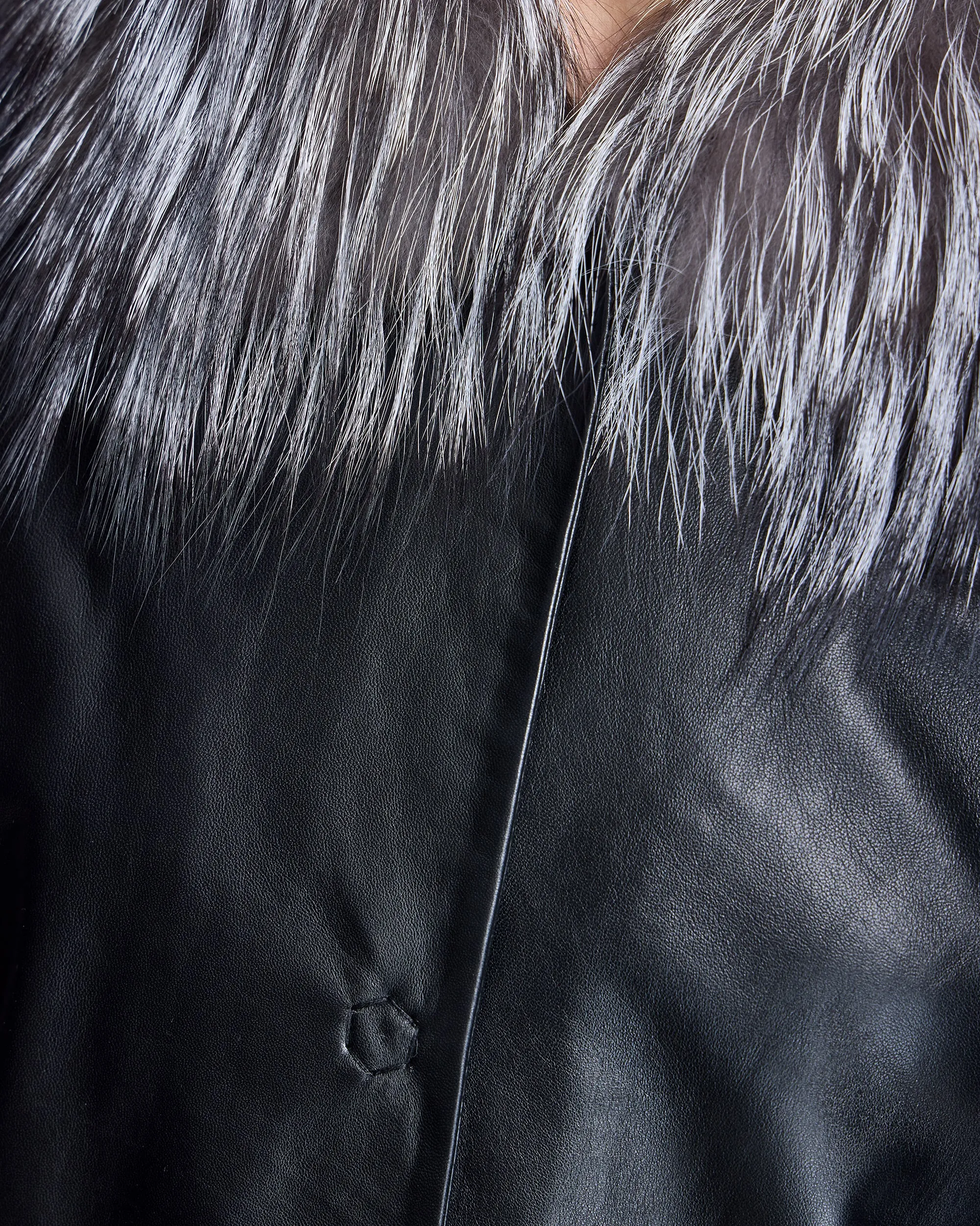 Leather Coat with Silver Fox Collar