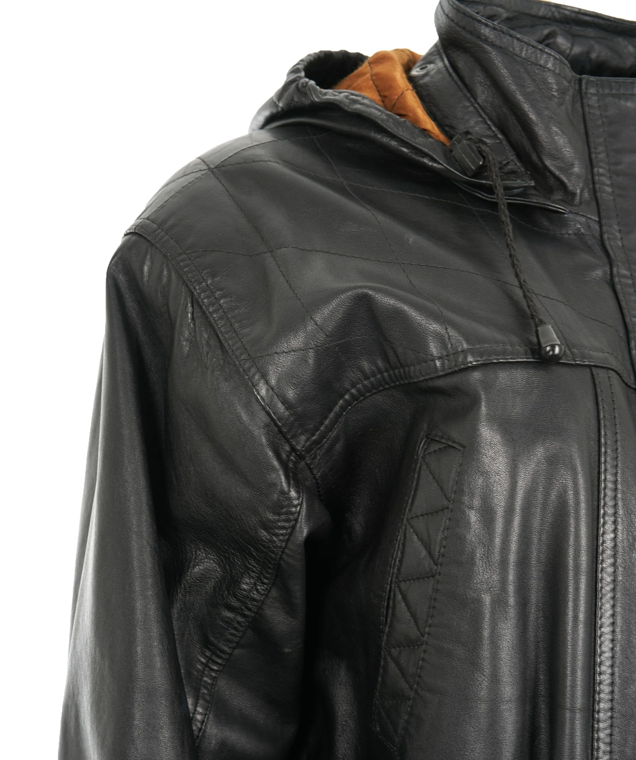 LEATHER PARKA JACKET WITH HOOD - APL0004