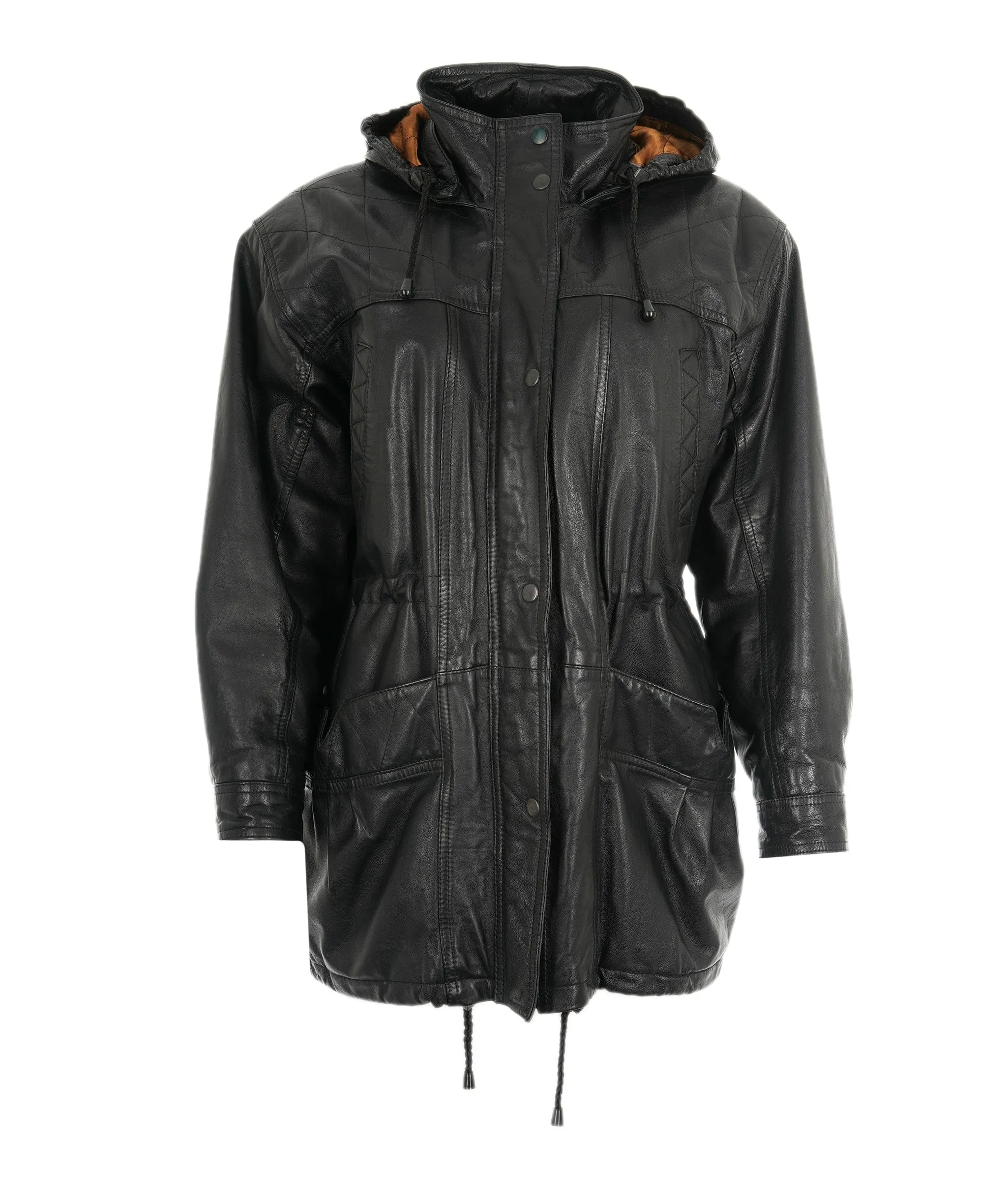 LEATHER PARKA JACKET WITH HOOD - APL0004