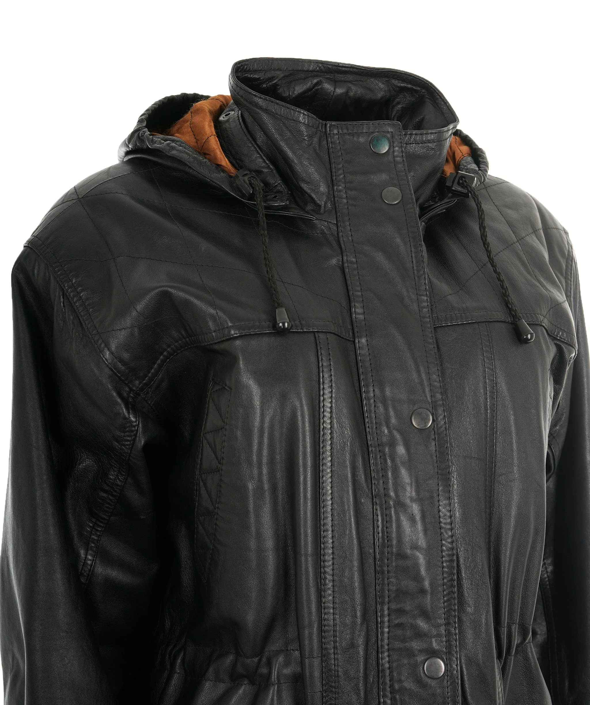 LEATHER PARKA JACKET WITH HOOD - APL0004