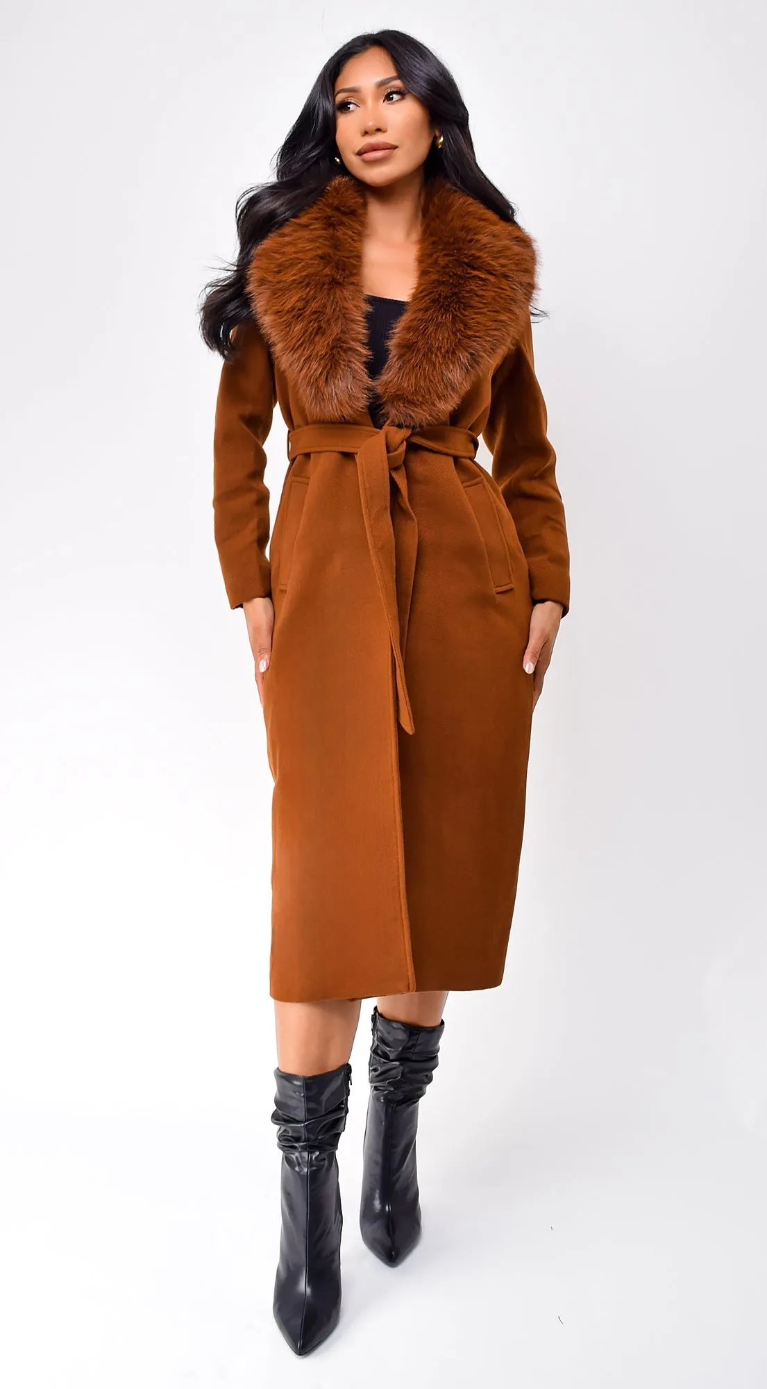 Lisette Long Faux Fur Coat - Camel