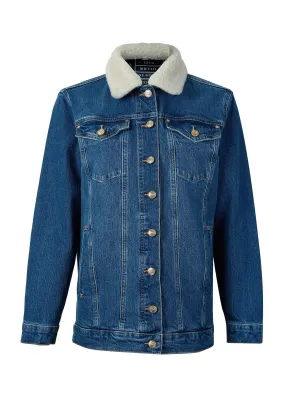 Longline Denim Jacket - Classic Indigo Sherpa