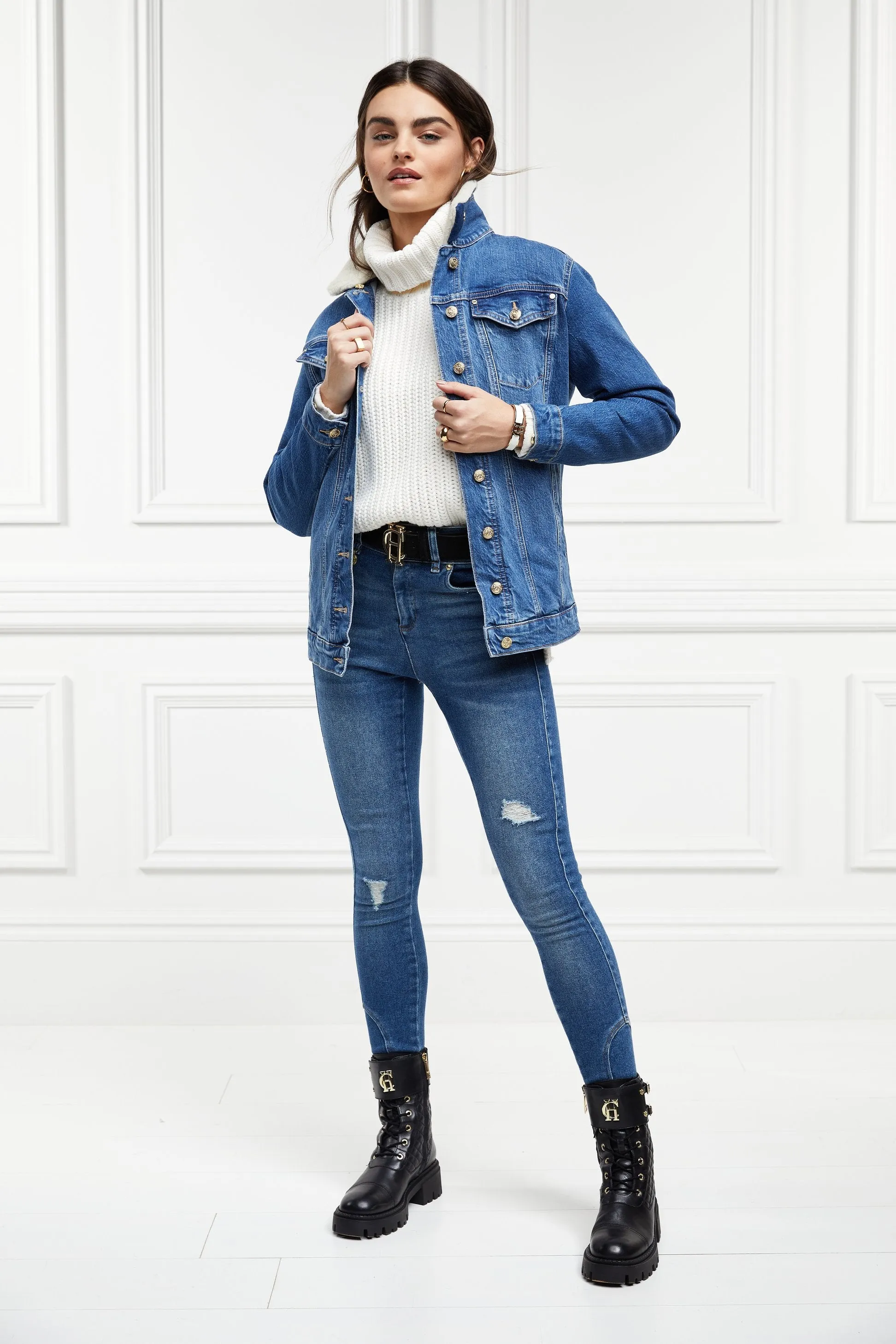 Longline Denim Jacket - Classic Indigo Sherpa