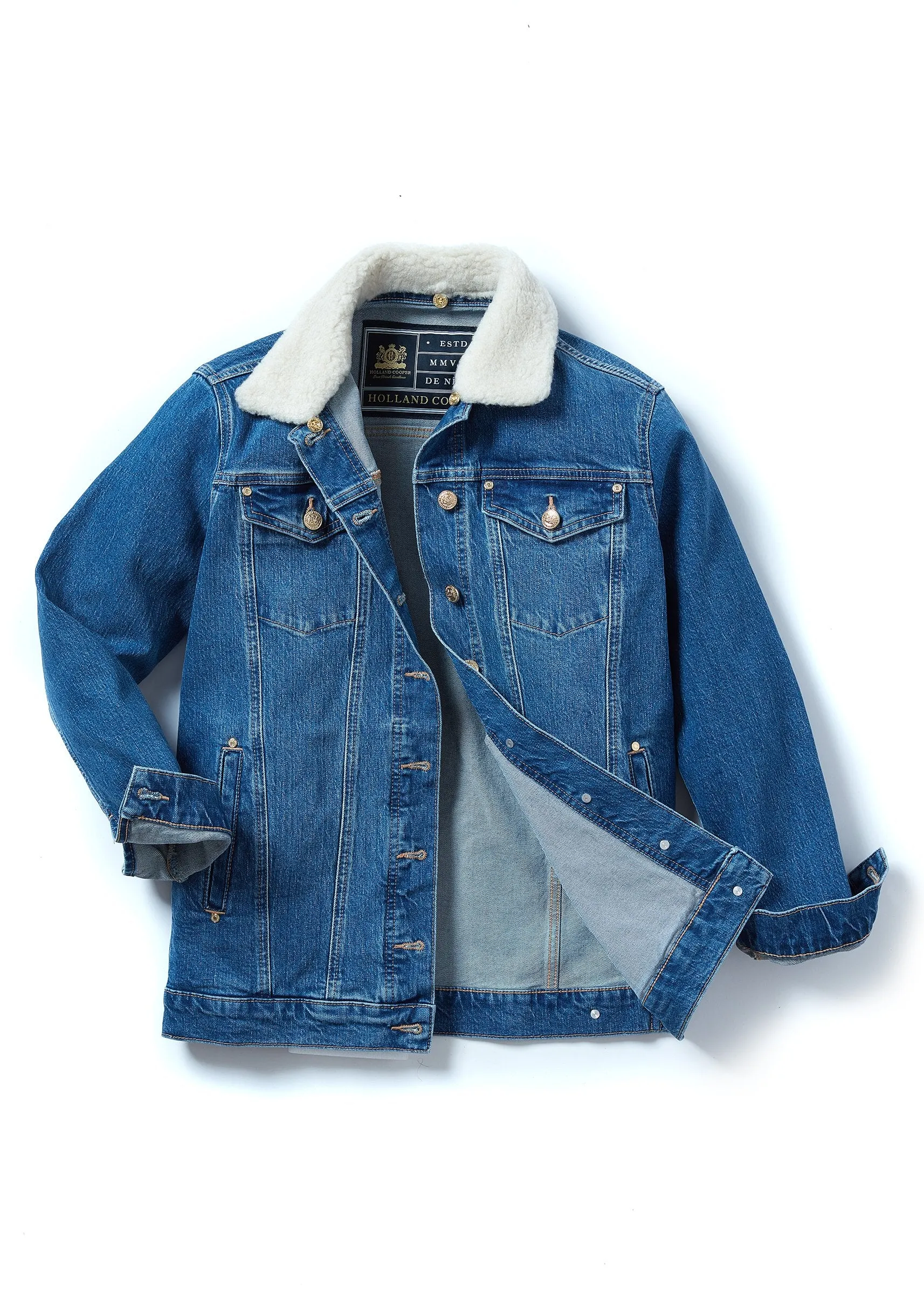 Longline Denim Jacket - Classic Indigo Sherpa