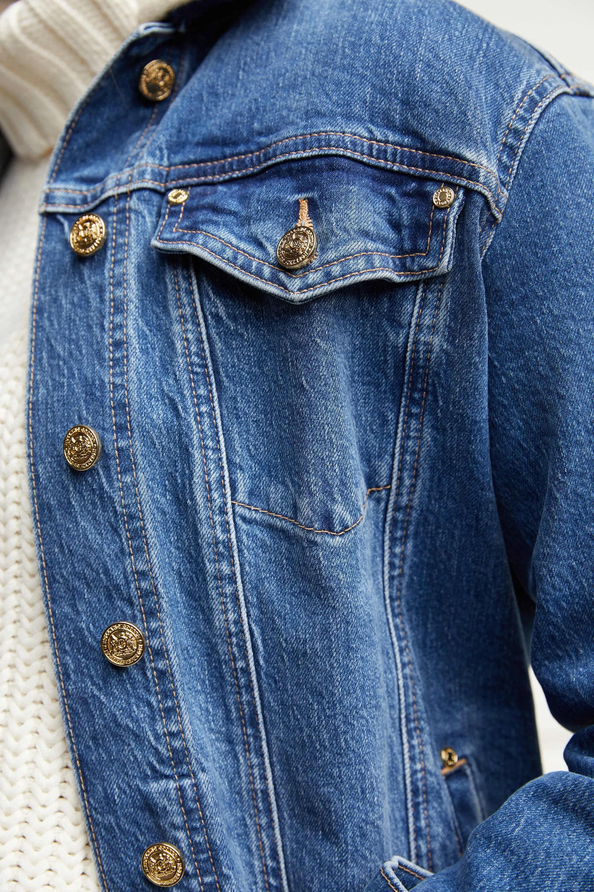 Longline Denim Jacket - Classic Indigo Sherpa