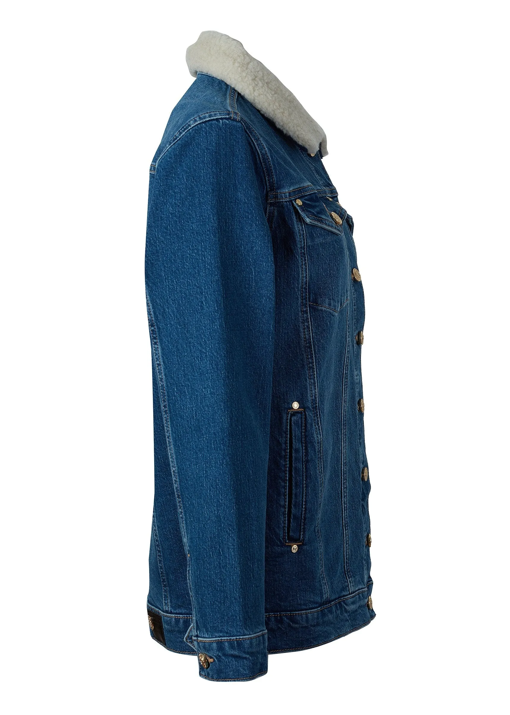 Longline Denim Jacket - Classic Indigo Sherpa