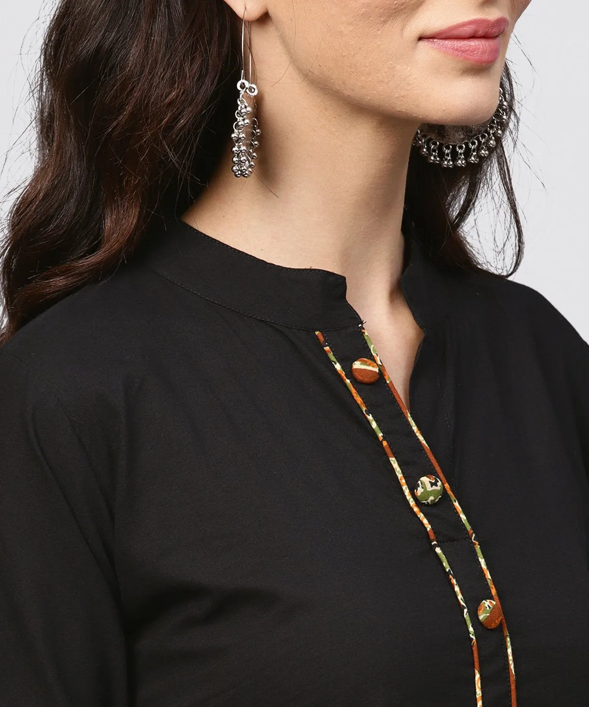 Madarin Collar And Front Placket Cotton Kurta With Ankle Length Printed Palazzo